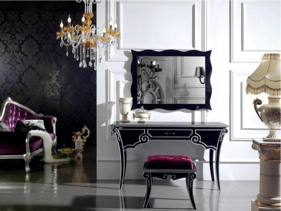 Black and white bedroom with antique look furniture