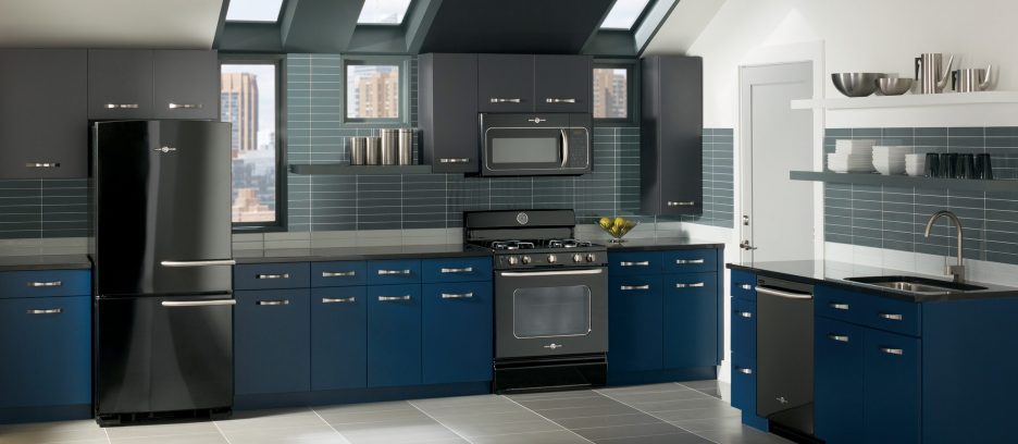 Gray and Blue Kitchen Cabinet