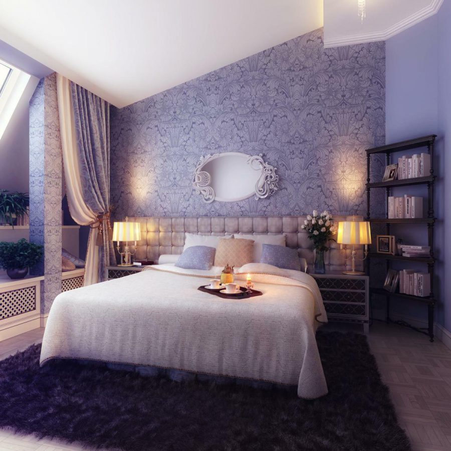 awesome-lavender-vintage-room-decor-with-white-bed-and-black-fur-rug