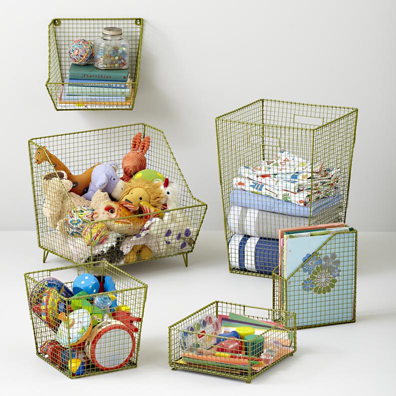 toy shelves with baskets