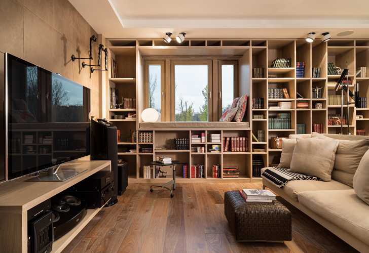 Mens flat with a library