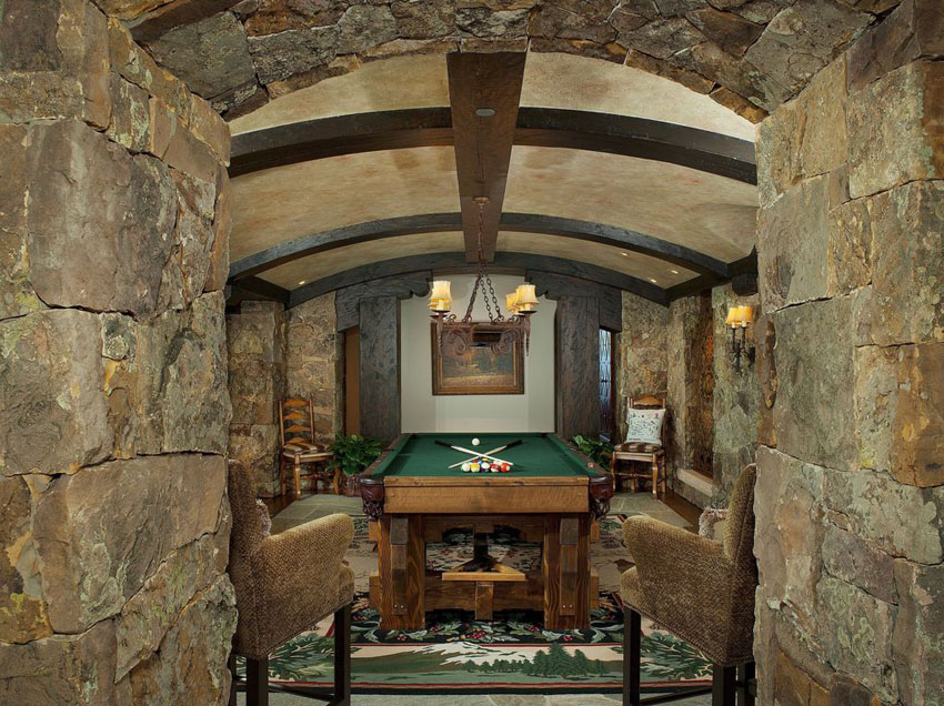 Game Room With Stone Walls