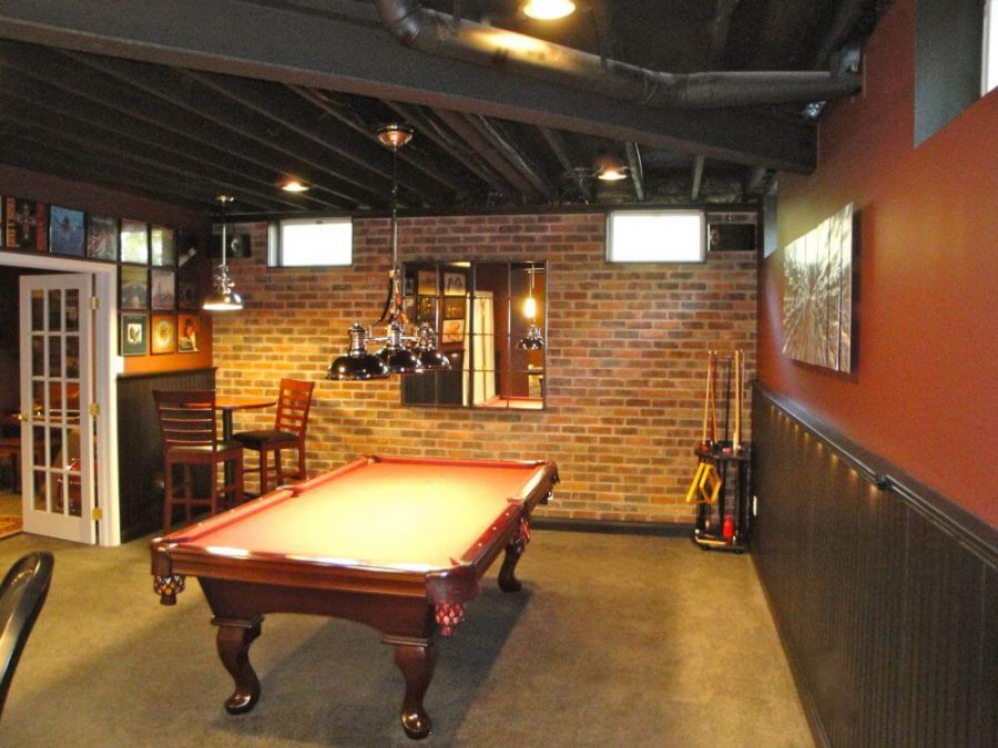 rustic basement man cave billiards room