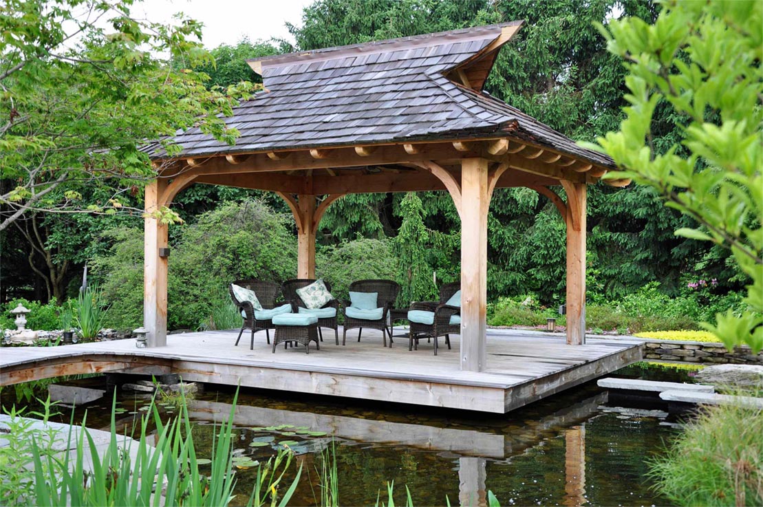 A wooden arbor will perfectly fit into your landscape design