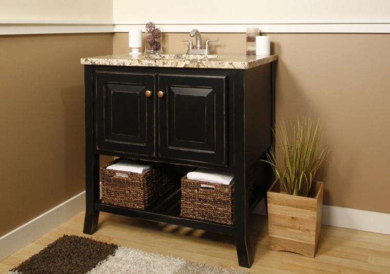 Baskets options under the sink in the modern bathroom