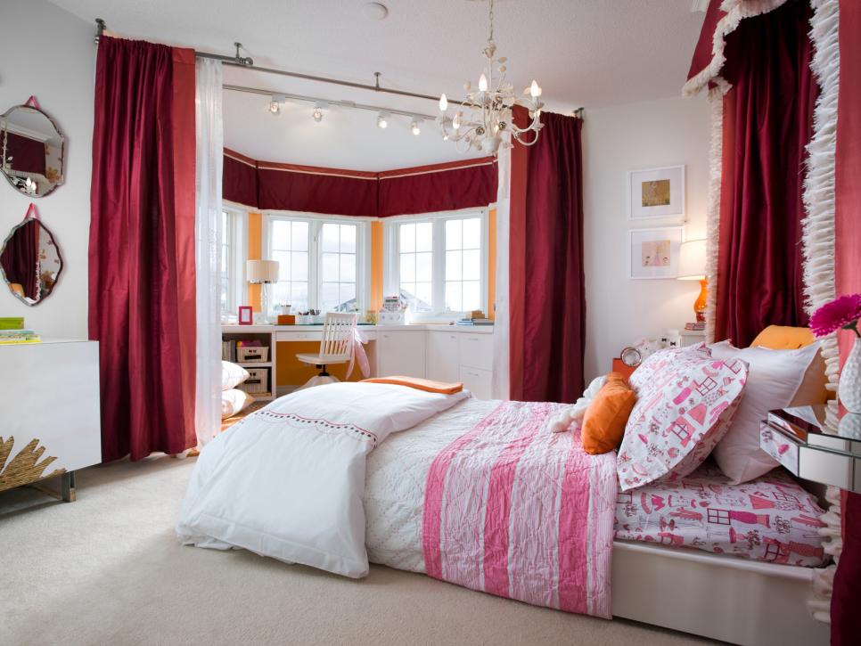 Bedroom With Red Curtains