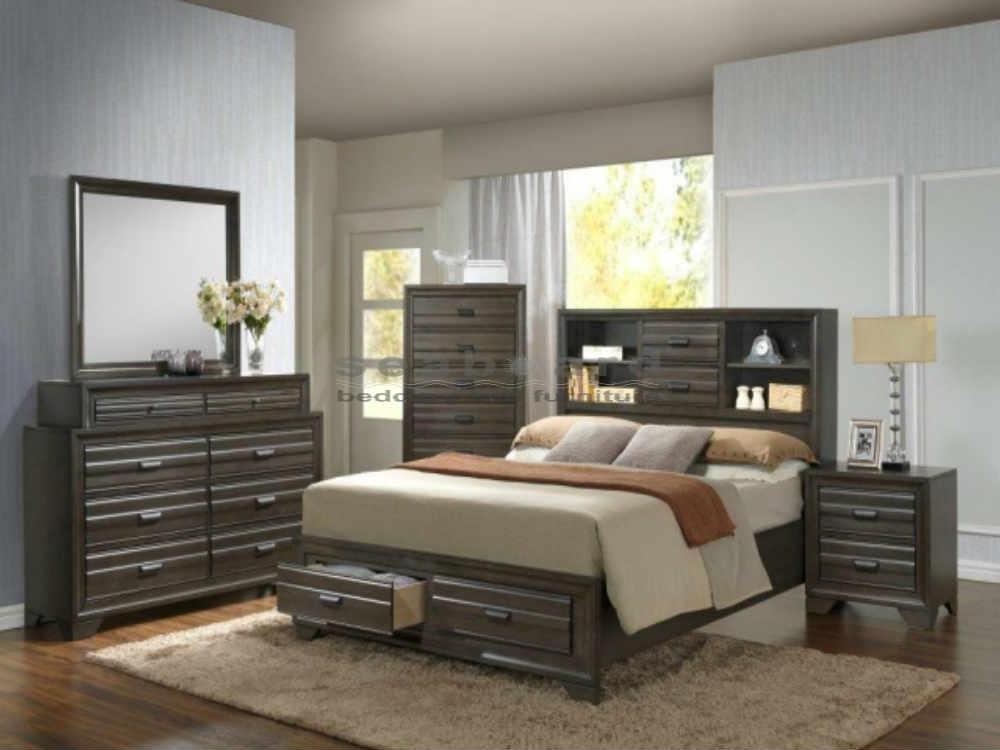 Brown Antique Grey Bedroom With Storage