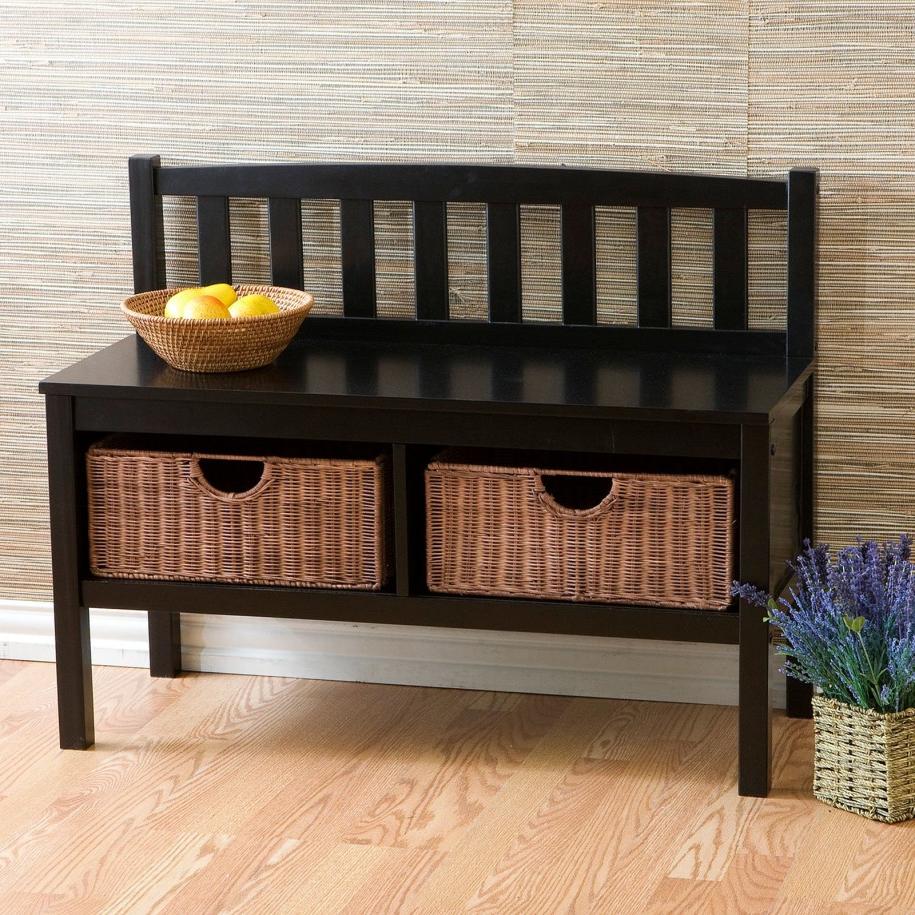 Charming Black Table with Wicker Basket Storage Design Ideas