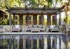 Gazebo with a harmonious combination of stone and wood