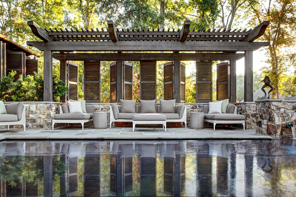 Gazebo with a harmonious combination of stone and wood