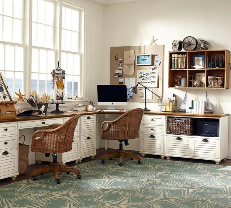 Home office with wicker chairs
