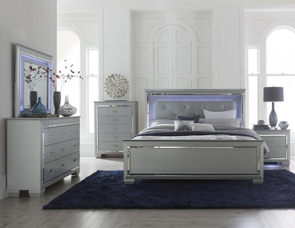 gray and silver bedroom furniture