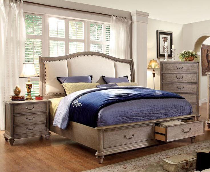 grey bedroom furniture with oak top