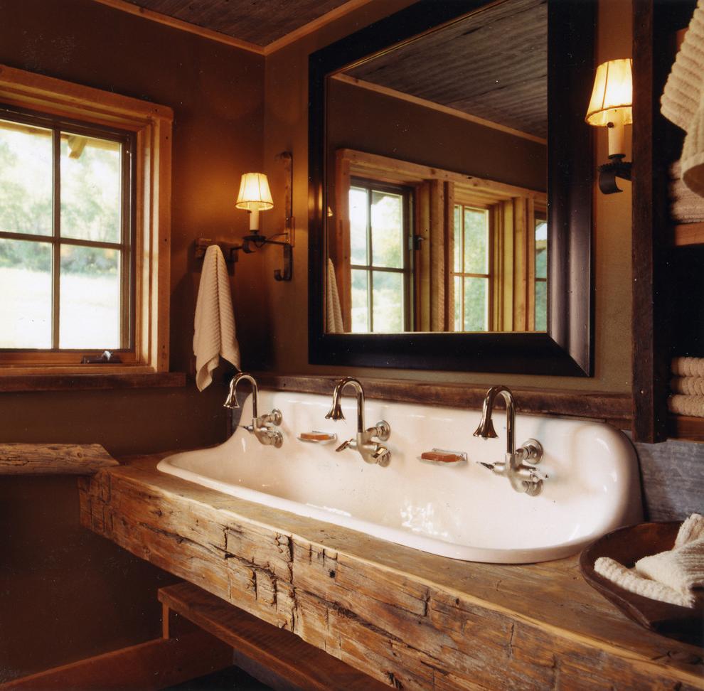 log vanity countertop for rustic bathroom