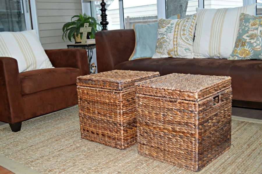 ottomans coffee tables and wicker storage baskets