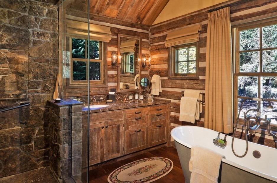 rustic log cabin bathroom decor