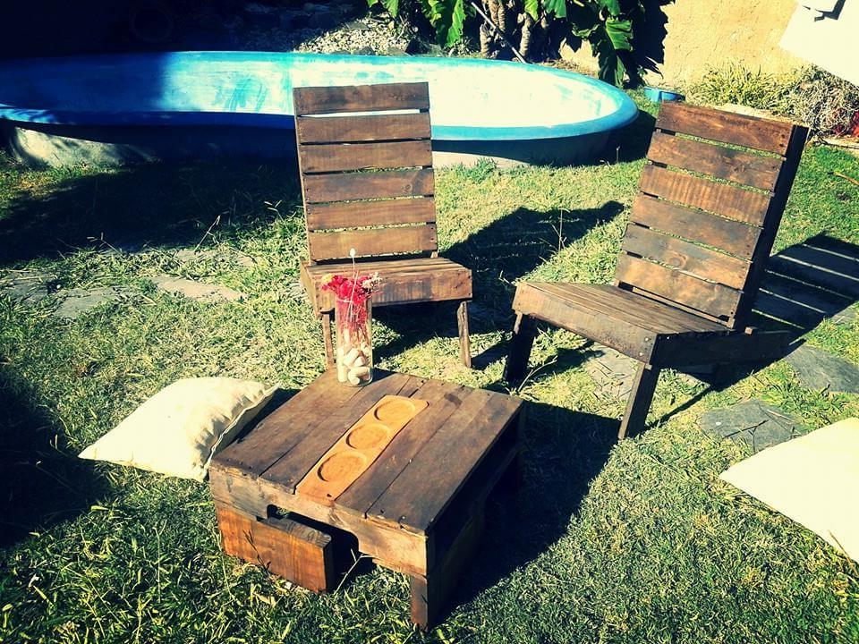 rustic pallet patio fire pit sitting set