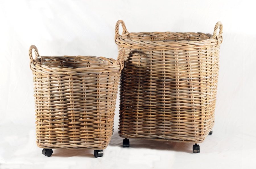 wooden woven laundry storage basket