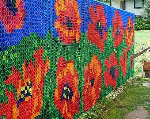 Beautiful panel with red poppies on a summer cottage