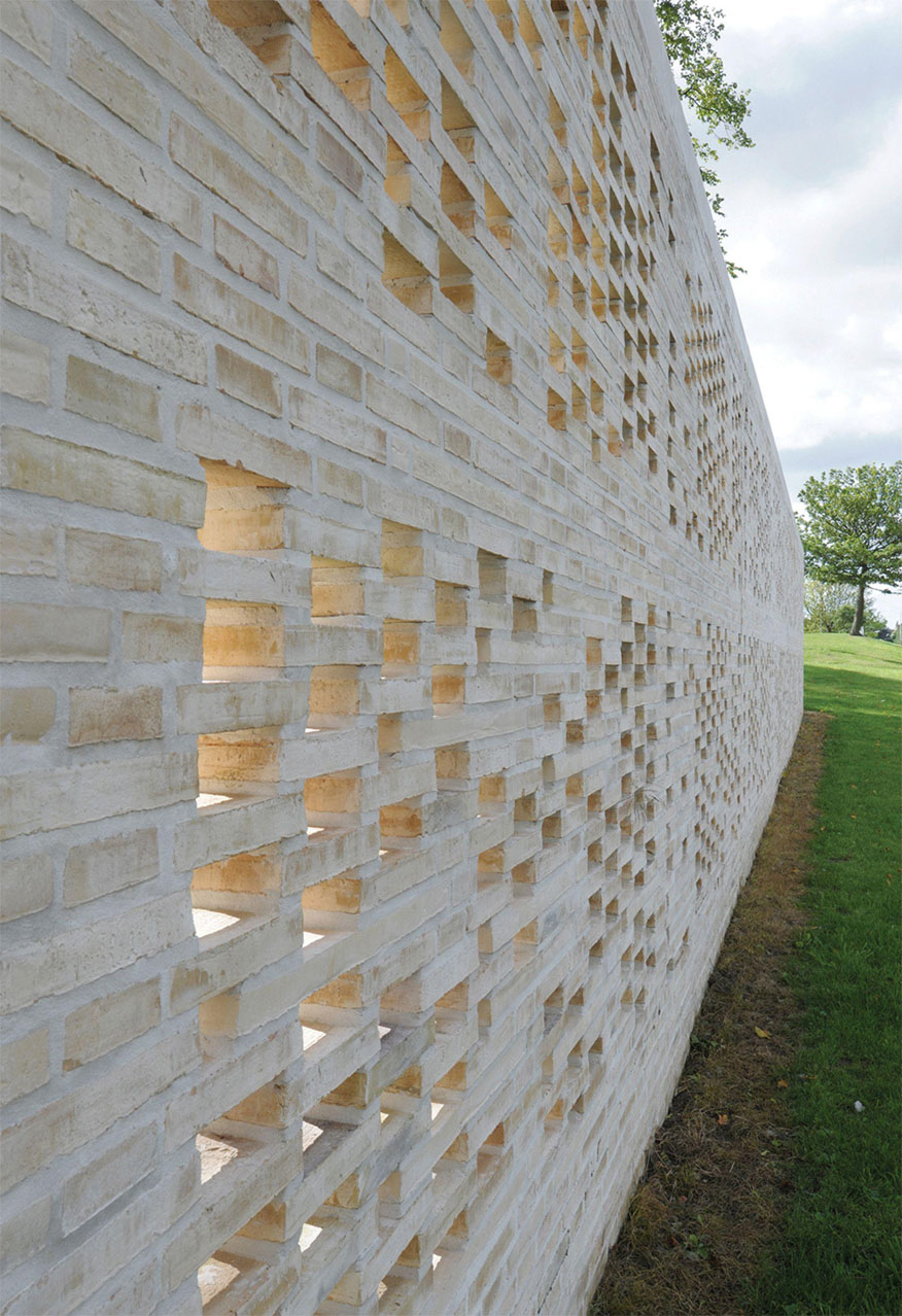 Decorative white brick fence