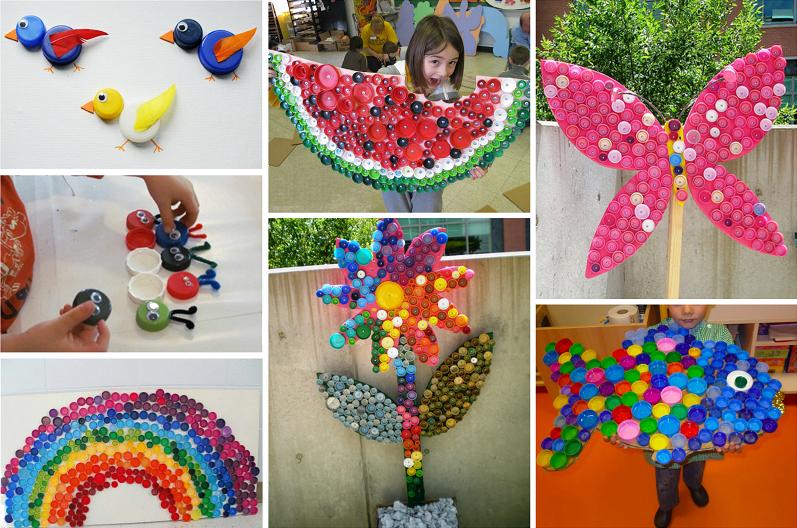 Mosaics and toys from plastic bottle caps