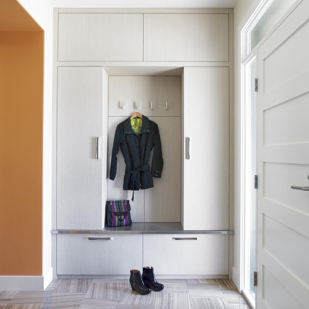 Inexpensive Built In Wardrobes With Orange Wall Coat Hooks