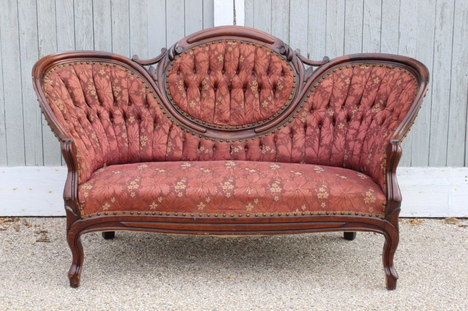 antique red fabric two seater victorian sofa for living room
