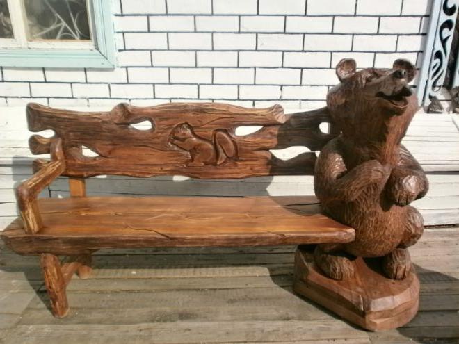 Carved benches made of wood