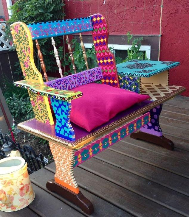 Colorful Painted Wooden Benches