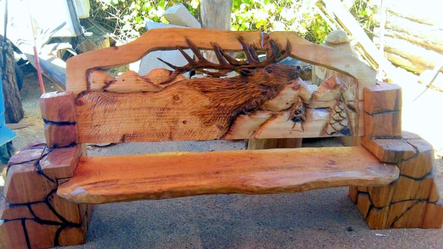 cherry wood carved benches