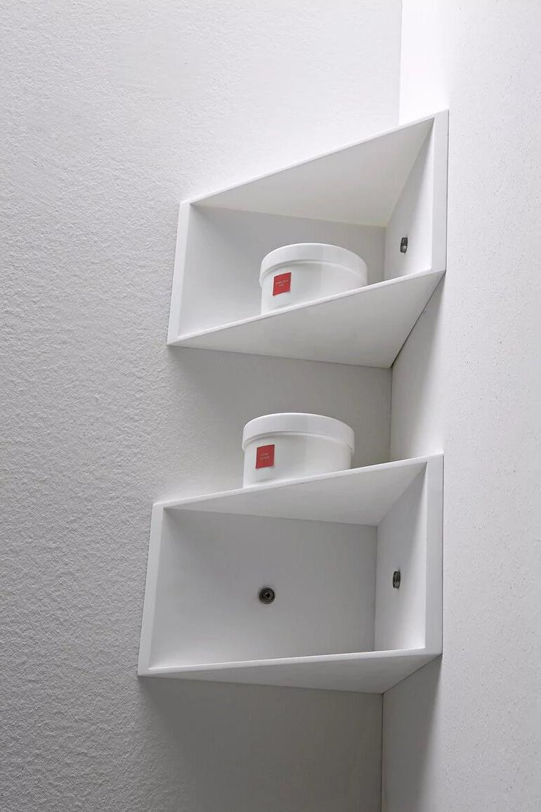 White corner bathroom wall shelf design