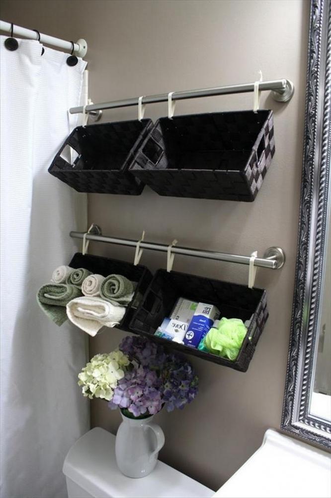 bathroom accessories - baskets on rails