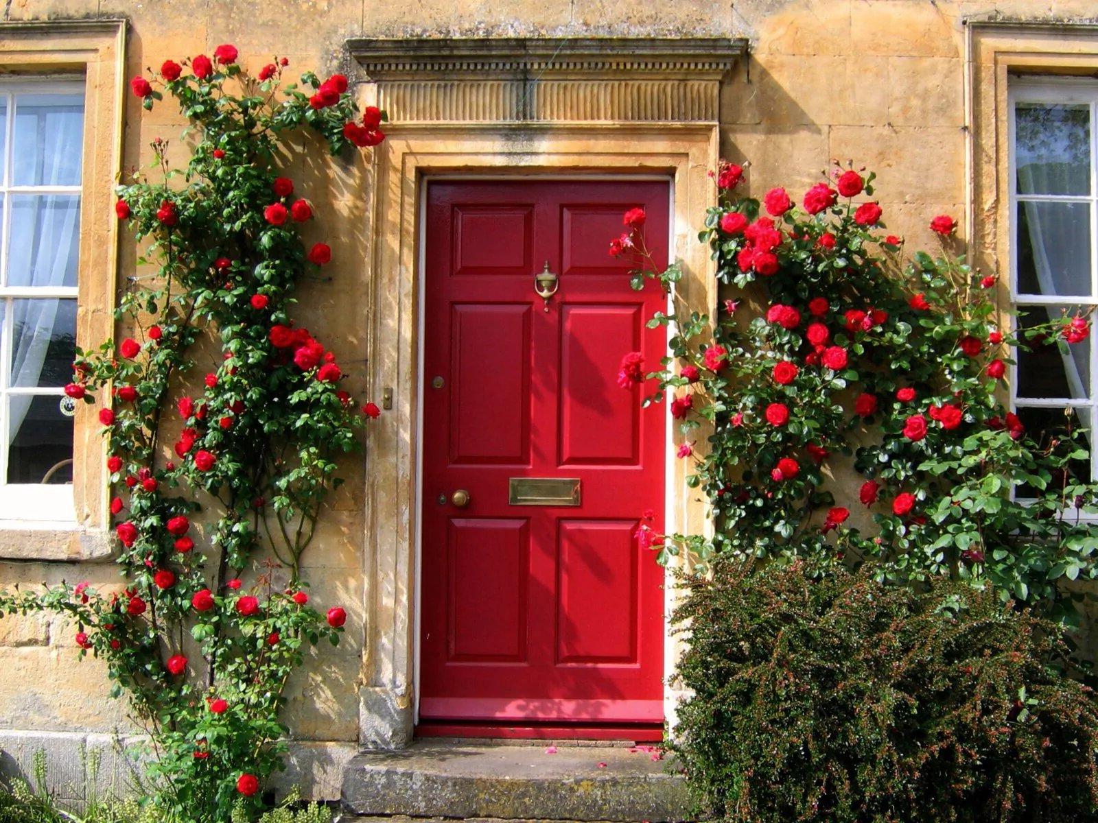 Front door decor with flowers