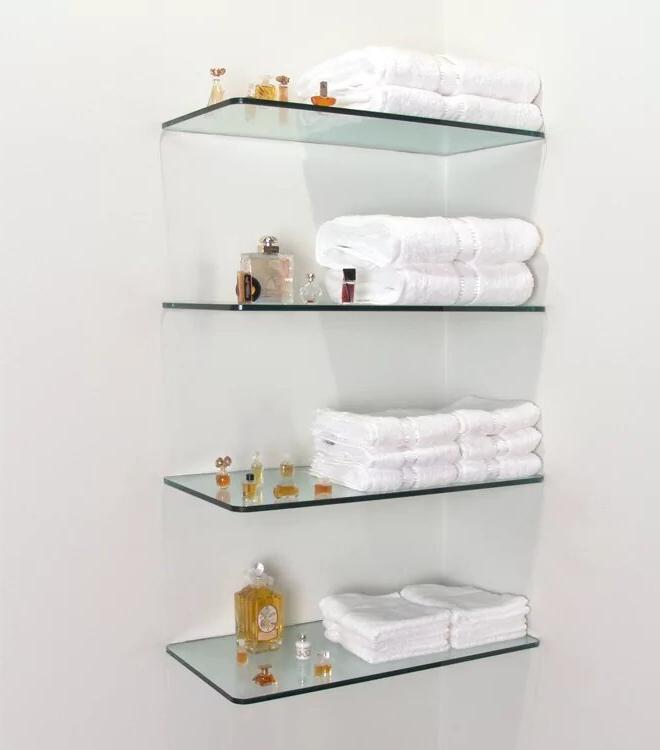 Glass shelves for storing cosmetics and towels