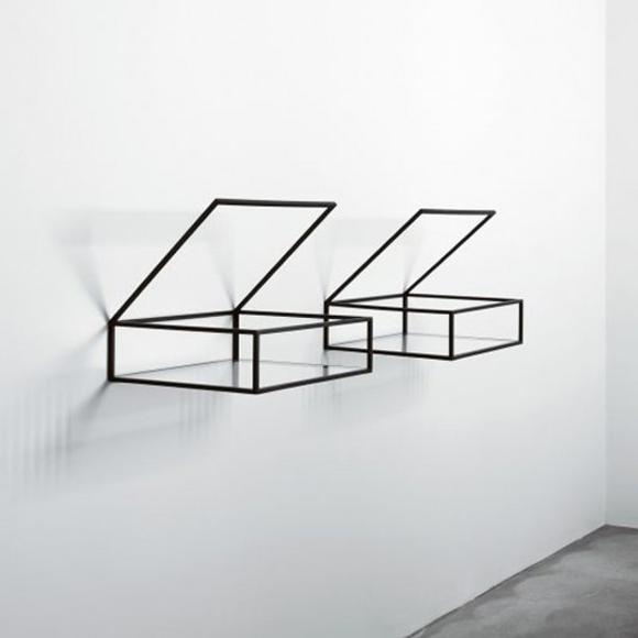 Hinged glass shelves