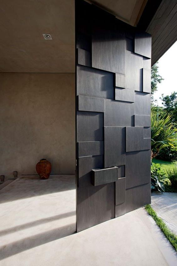 modern sculptural black front door
