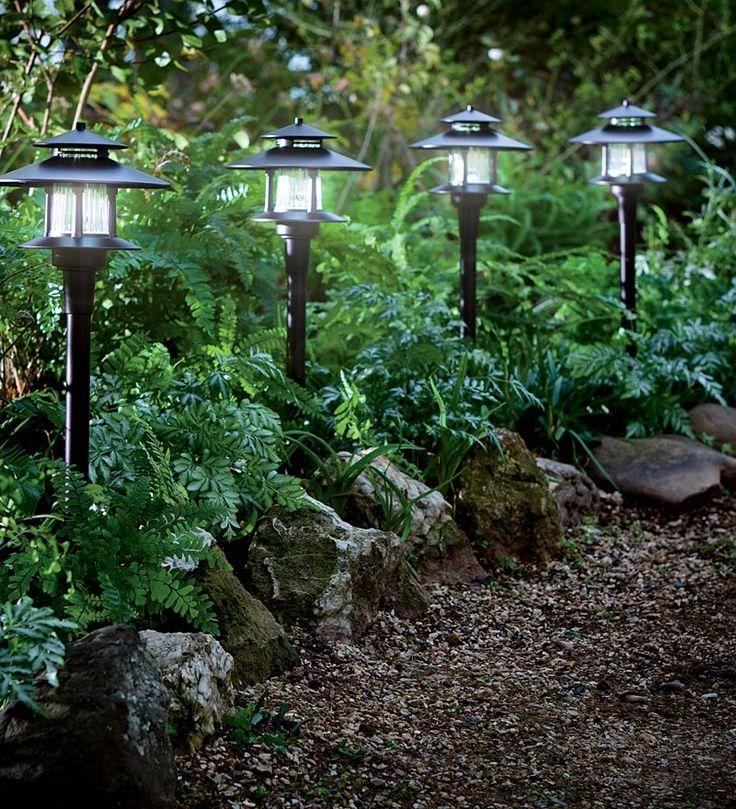 Garden path lighting with solar-powered lights