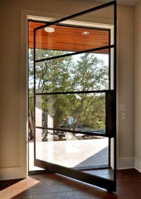 pivot black steel framed door with glass