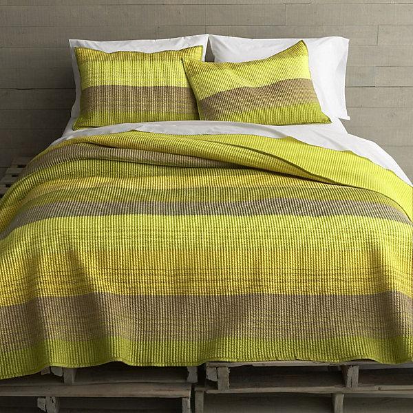 Yellow green striped bedding design