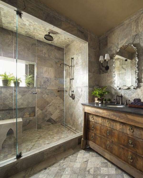 glass door for a shower for rustic room