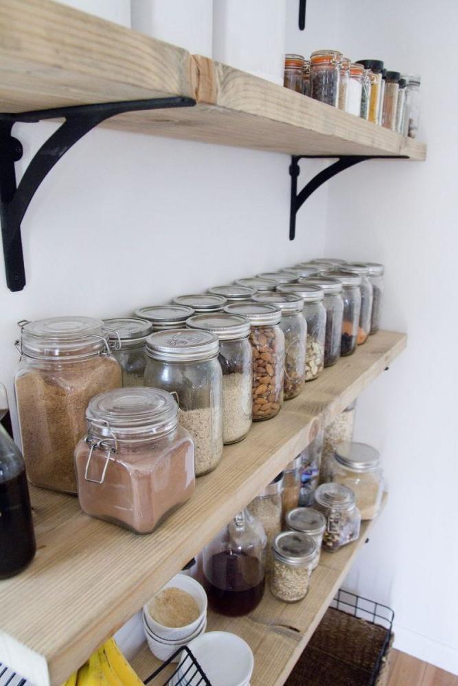 tiny kitchen open shelving