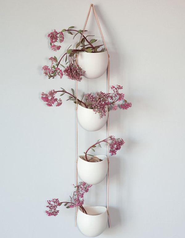 wall hanging plants ideas (Four-tier composition in pink and white)