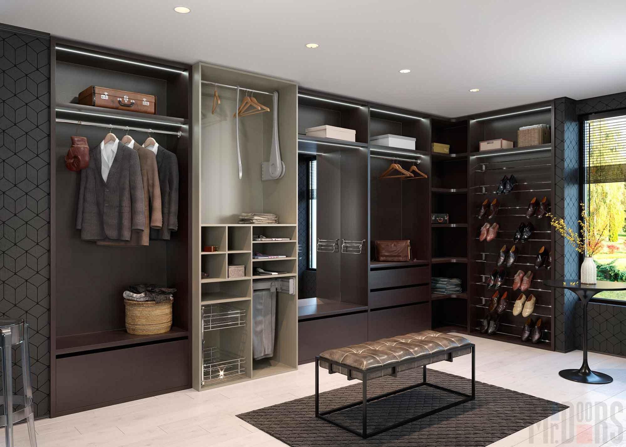 Interior design of the dark wardrobe room