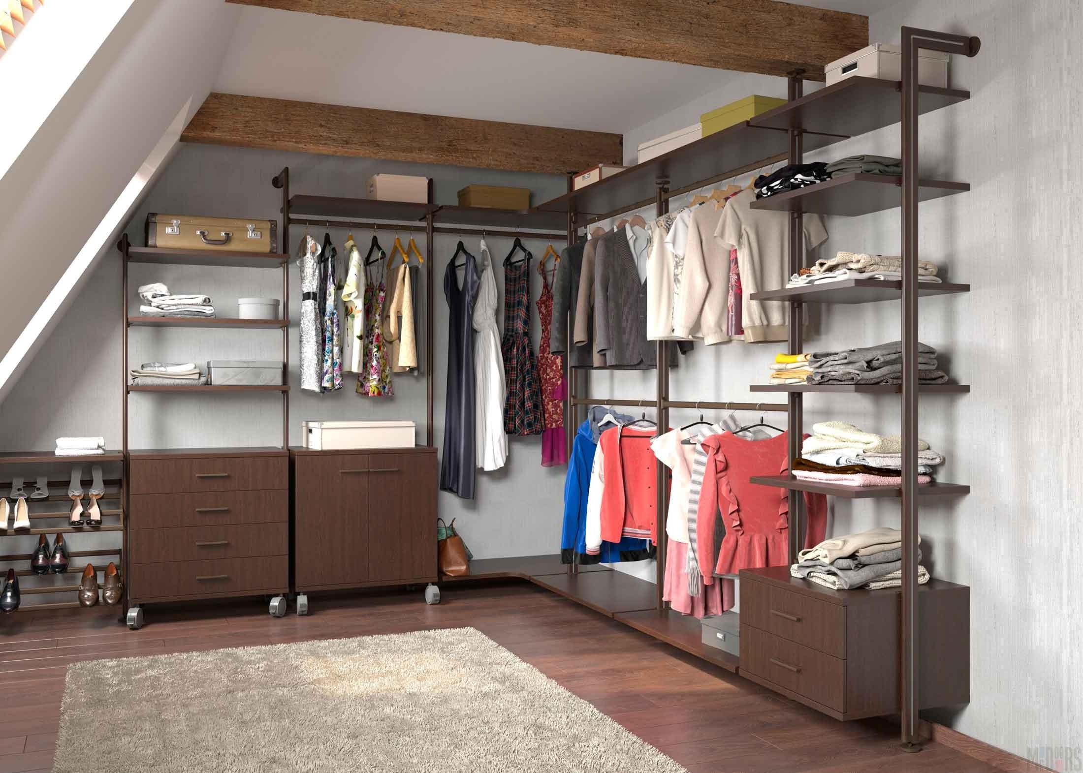 Interior design of the wardrobe room in the attic