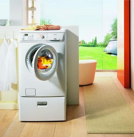 Laundry located in a room with huge glass