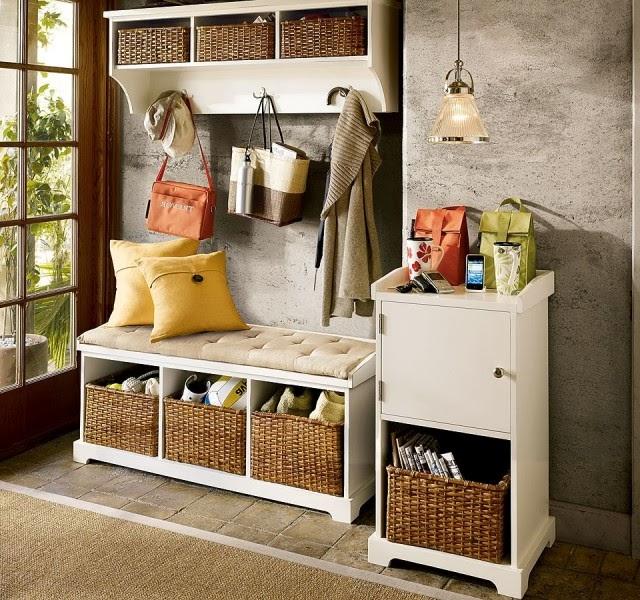 entryway storage with wicker baskets