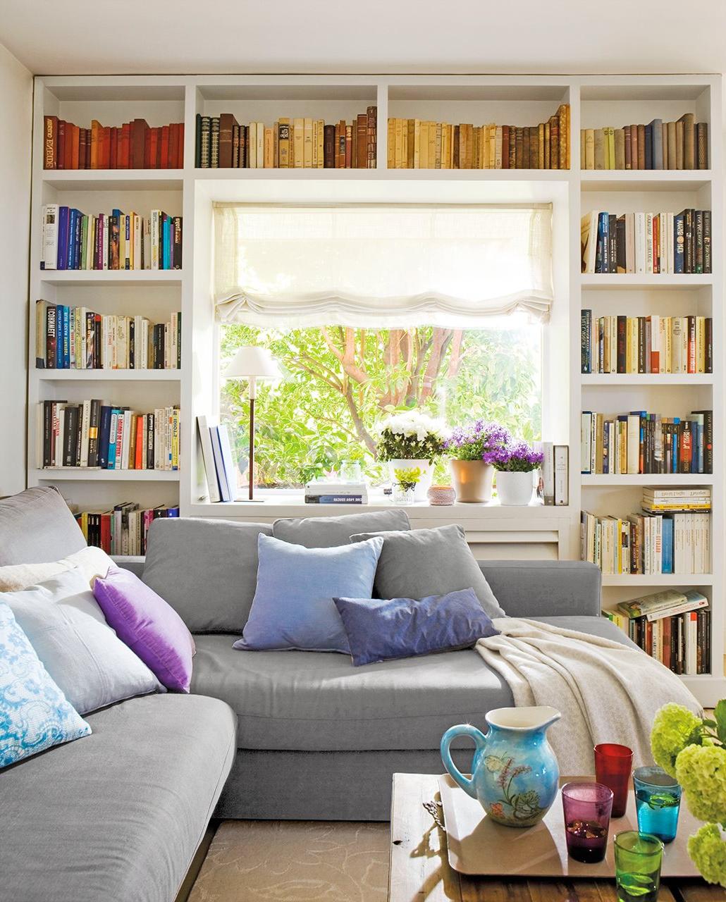 window seat storage with book shelves