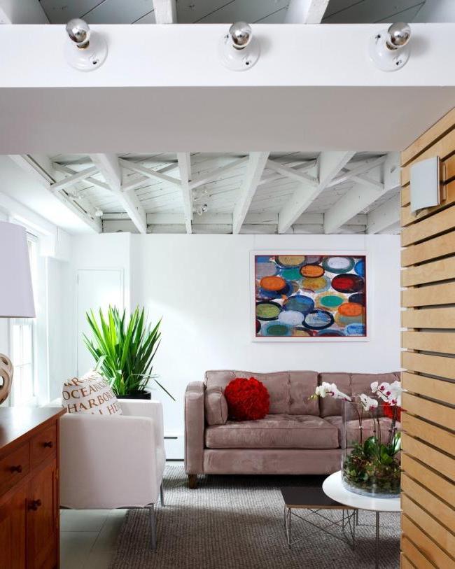 Painted wooden ceiling in a loft style apartment