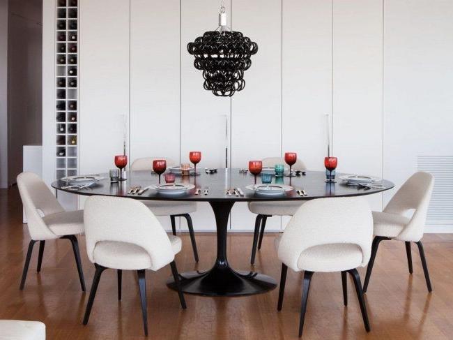 Black oval kitchen table with rounded countertop