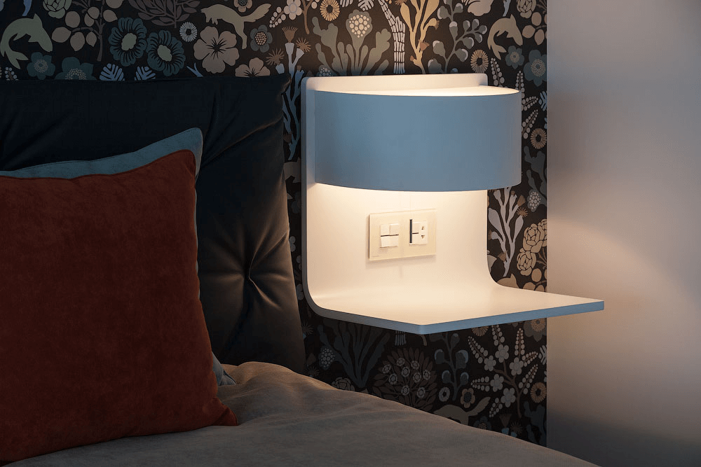 Comfortable bedside lamp with shelf